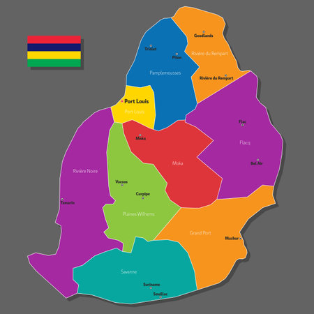 Vector map of Mauritius with names of cities and with borders cityのイラスト素材