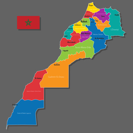 Vector map of Morocco with names of cities and with borders cityのイラスト素材
