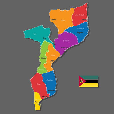 Vector map of Mozambique with names of cities and with borders cityのイラスト素材