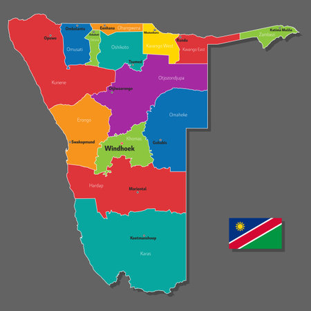 Vector map of Namibia with names of cities and with borders cityのイラスト素材