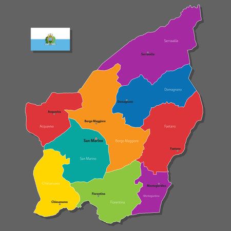 Vector map of San Marino with names of cities and with borders cityのイラスト素材