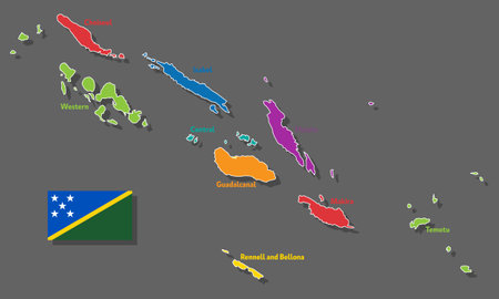 Vector map of Solomon Islands with names of cities and with borders cityのイラスト素材