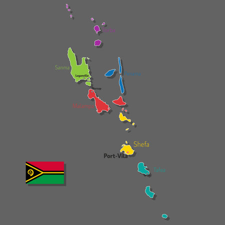 Vector map of Vanuatu with names of cities and with borders cityのイラスト素材