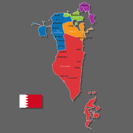 Vector map of Bahrain with names of cities and with borders cityのイラスト素材
