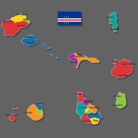 Vector map of Cape Verde with names of cities and with borders cityのイラスト素材