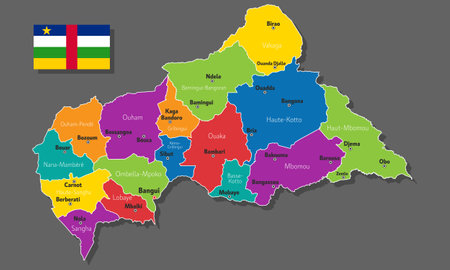 Vector map of Central African Republic with names of cities and with borders cityのイラスト素材