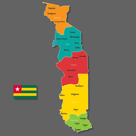 Vector map of Togo with names of cities and with borders cityのイラスト素材