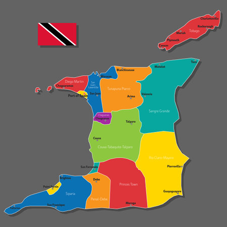 Vector map of Trinidad and Tobago with names of cities and with borders cityのイラスト素材