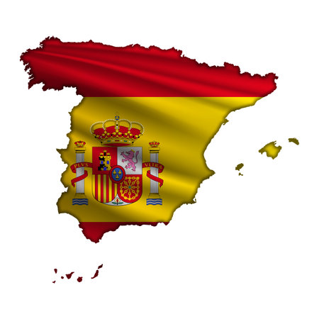 Flying abstract flag of Spain in the form of a mapの写真素材