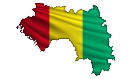 Flying abstract flag Guinea in the form of a mapの写真素材
