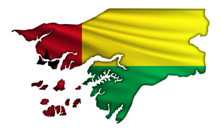 Flying abstract flag Guinea-Bissau in the form of a mapの写真素材