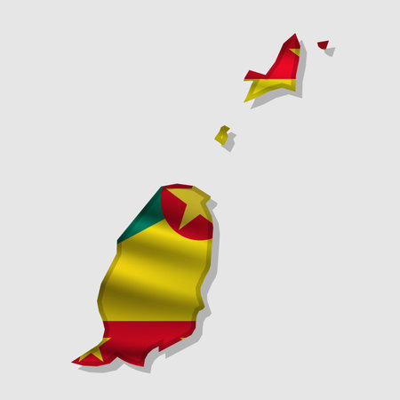 Waving vector abstract flag of Grenada in map shape with shadowのイラスト素材