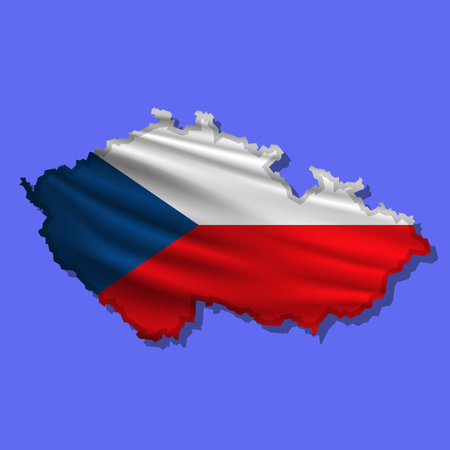Waving vector abstract flag of Czech Republic in map shape with shadowのイラスト素材