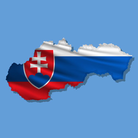 Waving vector abstract flag of Slovakia in map shape with shadowのイラスト素材