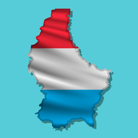 Waving vector abstract flag of Luxembourg in map shape with shadowのイラスト素材