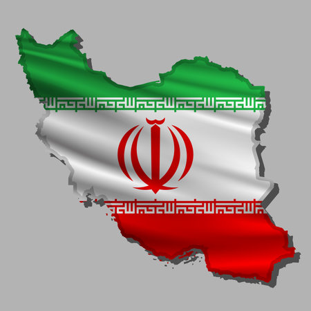 Waving vector abstract flag of Iran in map shape with shadowのイラスト素材