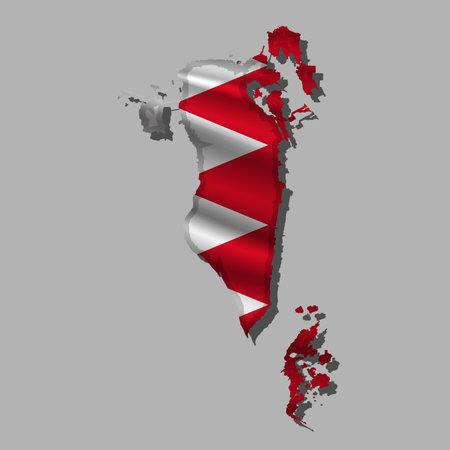 Waving vector abstract flag of Bahrain in map shape with shadowのイラスト素材
