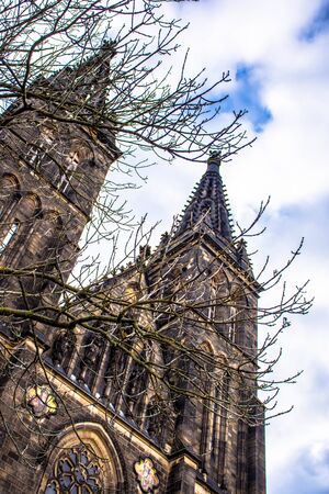 The Basilica of St Peter and St Paul is a neo-Gothic church in VyÅ¡ehrad fortress in Prague, Czech Republic.の写真素材