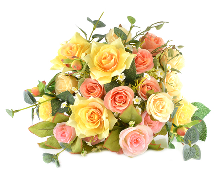 Rose, artificial flowers bouquet  isolated on white の写真素材