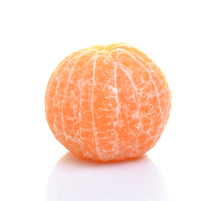Peeled tangerine or mandarin fruit isolated on white backgroundの写真素材
