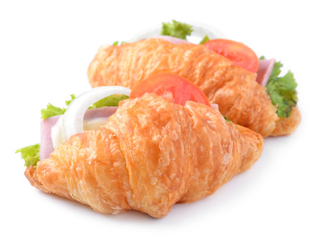 croissant sandwich isolated on white background の写真素材