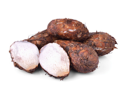 Boiled taro on white backgroundの写真素材