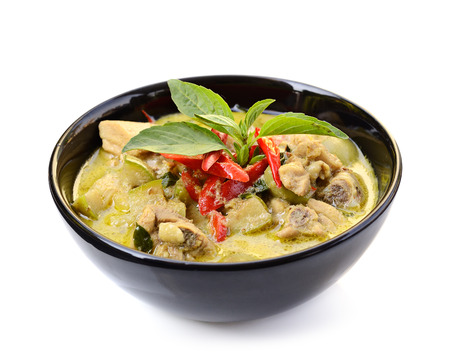 Green curry Chicken Intense soup on white, Thai cuisineの写真素材