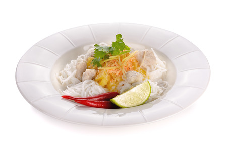 noodle eaten with powdered shrimpsand pineapple slices