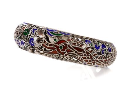 Silver bracelet on white a backgroundの写真素材