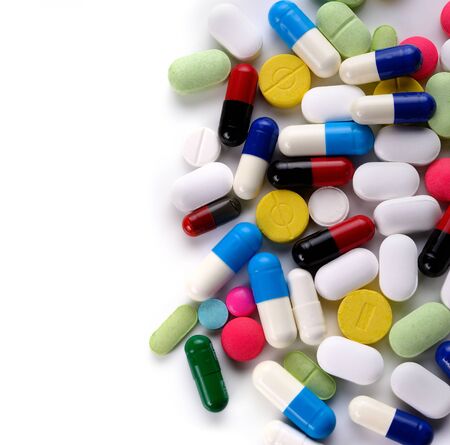 pills and capsules on whiteの写真素材