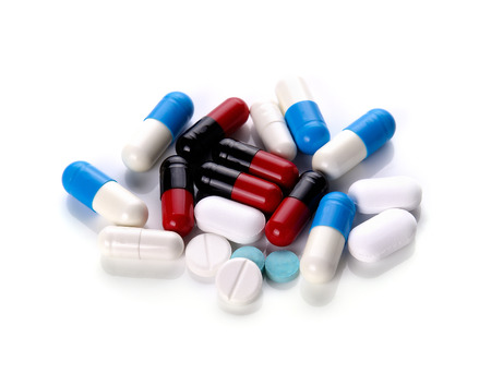 pills and capsules on whiteの写真素材