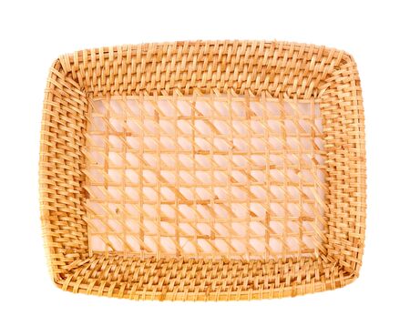 weave wicker basket isolated on white backgroundの写真素材