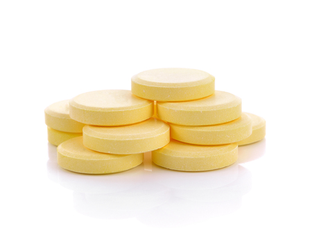 Vitamin C pills on white backgroundの写真素材
