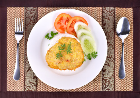 Traditional Thai style, Omelet on Thai Jasmine Riceの写真素材