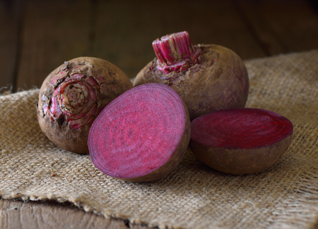 Beetroot on sackclothの写真素材