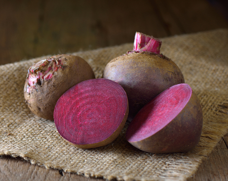 Beetroot on sackclothの写真素材