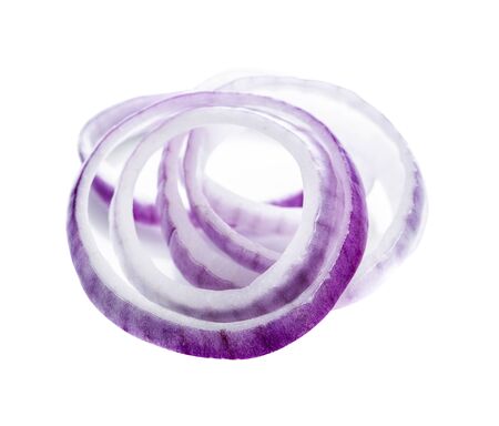 Sliced red onion on white backgroundの写真素材