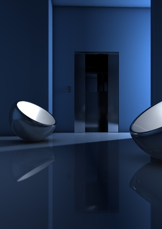 view of modern blue room with elevator, computer generated imageの写真素材