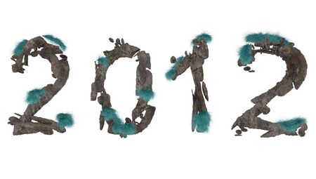high quality rendering of abstract stone lettering 2012 with blue grass