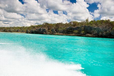 White sand beach blue ocean and skyの写真素材