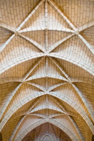 Beige fornication made of brick in old churchのeditorial素材