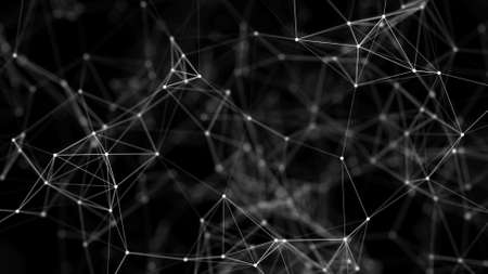 Abstract black and white background. Network data connect with lines and dots. Science space wallpaper. 3D rendering.の写真素材