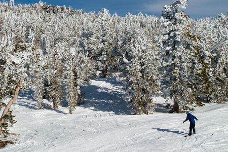 Snowboarder aerial, Lake Tahoe Californiaの写真素材