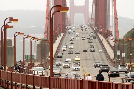 Foggy day with traffic in the Golden Gate