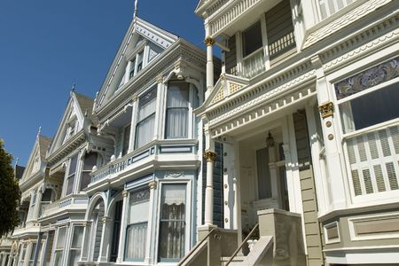 Alamos Square Seven Sisters one of the most famous views in San Francisco California Close up Looking Upの写真素材