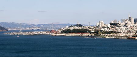 San Francisco Skyline Landmarks Panorama taken from the Golden Gate Bridgeの写真素材