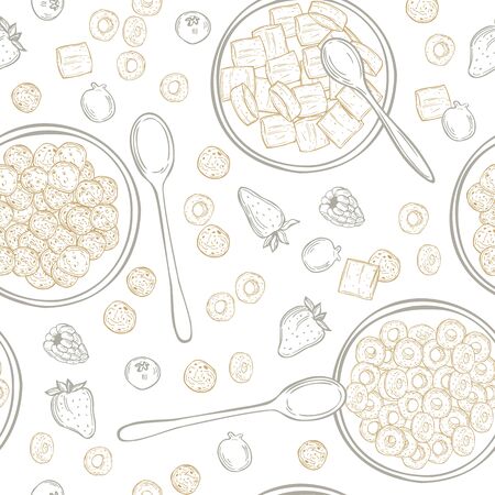 Hand drawn breakfast cereals . Vector  seamless pattern.のイラスト素材