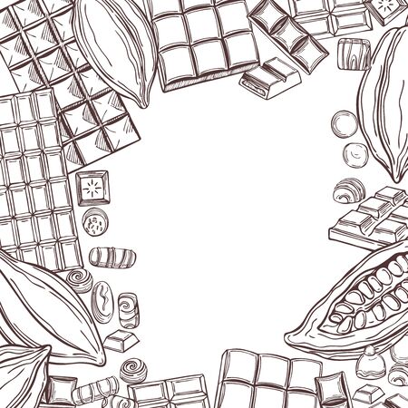 Hand drawn chocolate set. Vector background.  Sketch illustrationのイラスト素材