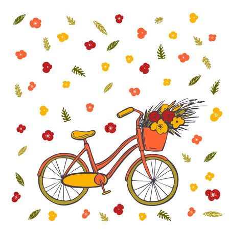 Hand drawn bike with flowers.  Vector sketch illustrationのイラスト素材