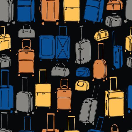 Hand drawn suitcases and bags. Vector  seamless patternのイラスト素材